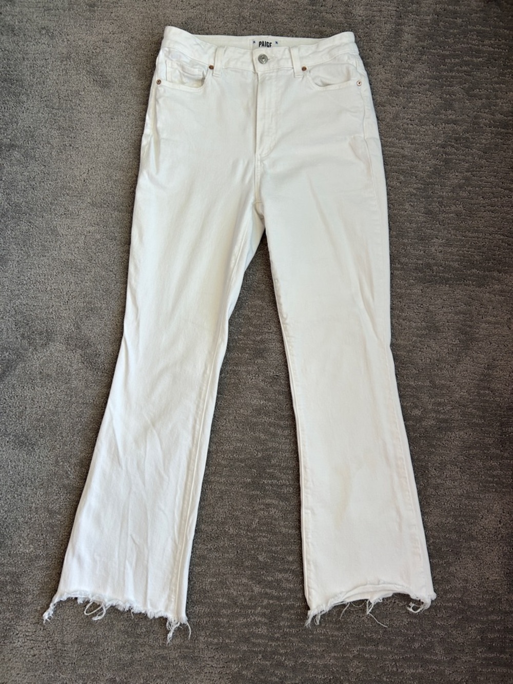 PAIGE Claudine White Raw-Hem High-Rise Jeans